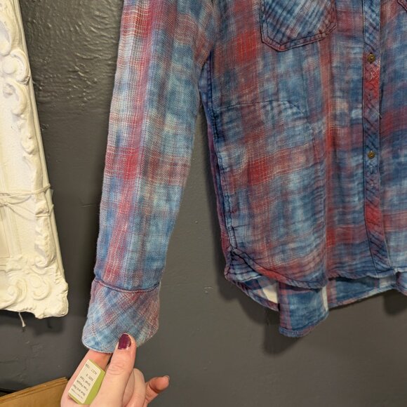 Free People. Blue and Red Button Top. Size S - Picture 2 of 6